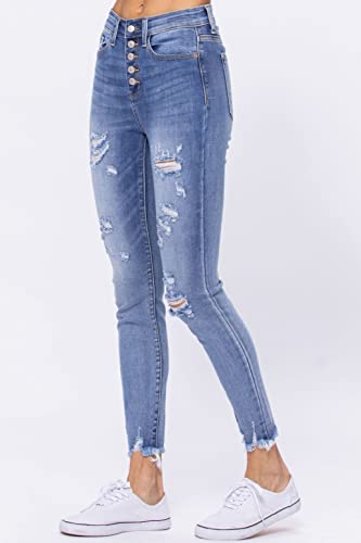 Judy Blue Hi-Rise Skinny Destroyed Button-Fly Jeans - 82263 (18W) Blue #TOP1