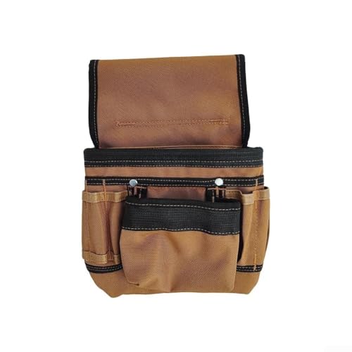 Eawfgtuw Ceinture à outils professionnelle avec bretelles - Gilet à outils de travail robuste - Plusieurs poches réglables - Pour charpentier, électricien, ouvrier du bâtiment, noir et marron (A)