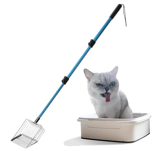Polarduck Cat Litter Scoop Long Handle: 22"-40.5" Extendable Metal Cat Poop Scooper with Deep Shovel for Litter Box Durable Heavy Duty Cat Litter Shovel for Easy Sifting