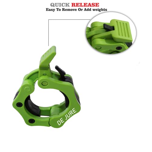 Image of De Jure Fitness Olympic Barbell Collars 2 Inch Pair - Quick Release Locking Design - Heavy Duty ABS Lock-Jaw Barbell Collars for Weightlifting, Powerlifting, CrossFit & Strength Training - Green