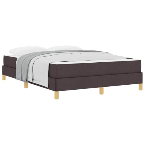 Yisssmeng Cama con somier de 140 x 190 cm con colchón marrón oscuro, cama tapizada de tela con muelles ensacados y somier de láminas, cama doble y francesa para 2 personas