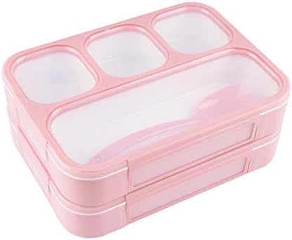 Mecete Bento Lunch Box Leakproof Meal Prep Container Eco-Friendly Reusable for Men, Women, Adults, Kids (Pink) 2 Pack in one set