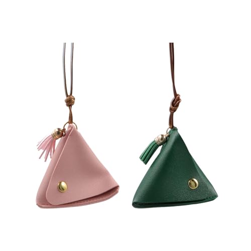 2 Pcs PU Triangle Coin Purse Coin Purse Storage Bag, Zongzi Shape Coin Money Bags Cosmetics Wrist Bag, Small Item Bag for Keys Lipstick Data Cable Storage