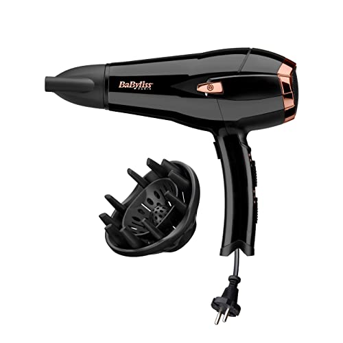 BaByliss Asciugacapelli con cavo retrattile, 2000W Phon Capelli Professionale, funzione ionica anti-crespo, 3 impostazioni di calore - 2 velocità, Nero, D373E