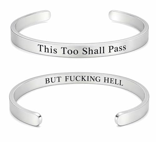 Lymhy This Too Shall Pass But Fucking Hell Bracelet Hidden Message Motivational Jewelry Gifts Cuff Bracelet