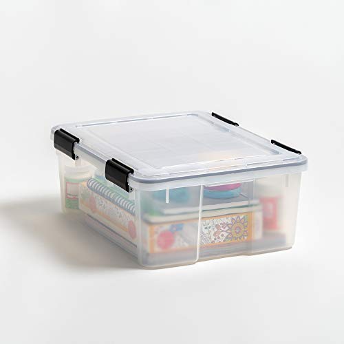 Image of IRIS USA WeatherPro 31 Qt Storage Bins with Lids, 6 Pack, BPA-Free Plastic Gasket Box with Tight Latch and Seal, Stackable Nestable Tote Tub - Clear /Black
