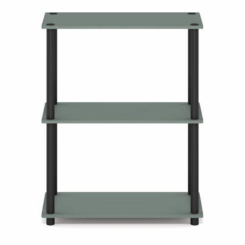 Image of Furinno Turn-N-Tube Storage Shelves, 3-Tier Book Shelf, Corner Shelf, Toolless Open Shelves, for Organization and Storage, Living Room, Garage, Home Office, Sage Green