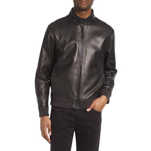 Blouson aviateur en cuir véritable protégeant du froid avec coupe ajustée - 3