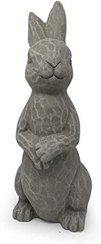 Elly Décor 14 Inch Tall Standing Sculpture For Your Patio & Yard, Outdoor Lawn Décor, Cute Ceramic Figurine Garden Rabbit Bunny Statue, Gray Cement #TOP5