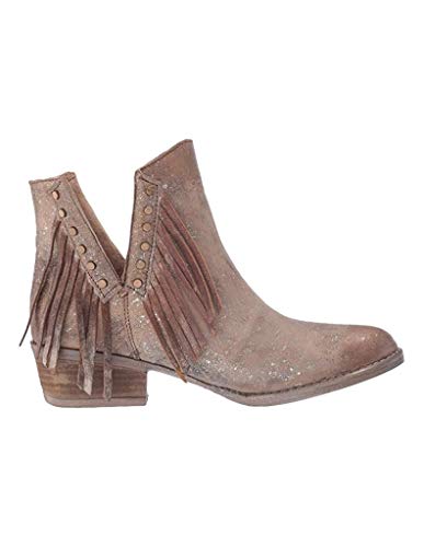 Corral Boots Women's Ld Brown Studs & Fringes Bootie Round Toe Boots Ankle, 7.53