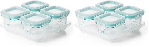 OXO Tot Glass Baby Blocks Food Storage Containers, Teal, 4 oz (Pack of 2)