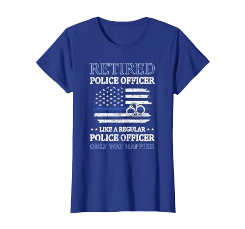 Retired Police Officer Policeman Blue Line Flag Cop T-Shirt, Women, Royal Blue, Small