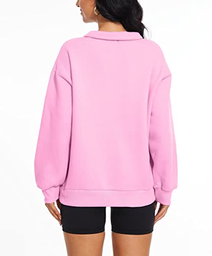 Dolpind Womens Oversized Half Sweater Long Sleeve Hoodie Unisex Pullover Sweater Shirt Pink #TOP2