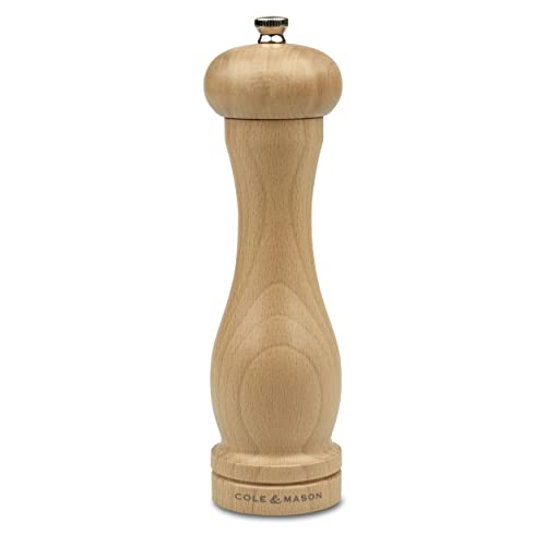 Cole & Mason HA0824P Beech Capstan Molinillo de Pimienta, Madera Clara, Precision+/Molienda Ajustable, Madera de Haya Natural, 200mm, Incluye 1 x Molino