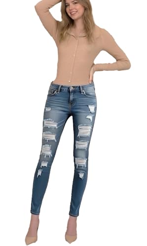 Women's Slimming Ripped Jeans Classic Washed Skinny Leg Denim Pants with Stretch Comfort & Long Length Blue2