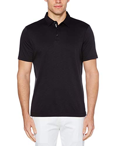 Perry Ellis Men's Ultra Soft Touch Slub Short Sleeve Polo Shirt, Black, X Large