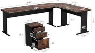 LITTLE TREE 83 Inch L-Shaped Office Desk with Drawers, Large Executive Office Desk with Storage, Wooden Computer Desk with File Cabinet, Modern Work Desk for Home Office, Brown