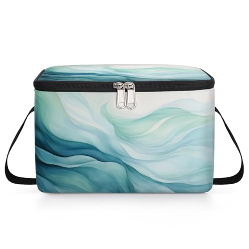 GzLeyigou Abstract Teal Blue Lunch Bags for Women Men 9 Cans, Hot & Cold Food Delivery Bag Insulated Grocery Bag Insulated Lunch Box Texture Cooler Bag for Office Work Picnic Beach
