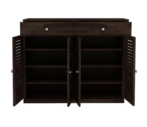 Image of The Attic Lisbon Shoerack Walnut, Shoe Storage Cabinet for Home, Shoe Rack with Seat & Door, Shoe Organizer, Shoe Rack for Home, Walnut Matte Finish
