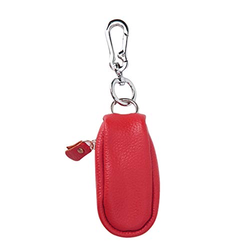 Sqiuxia Schlüsseletui aus echtem Rindsleder, mit Reißverschluss, für Autoschlüssel (1 großer Haken, rot) Cover