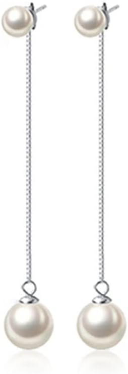 SLUYNZ Sterling Silver Pearls Dangle Earrings Chain for Women Teen Girls Pearls Wedding Drop Earrings for Brides Long Tassel