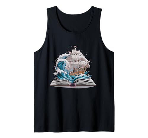 Velero, en, libro, con, olas Camiseta sin Mangas