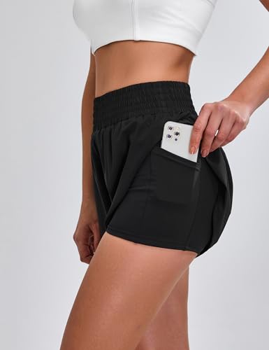 BMJL Womens Running Shorts High Waisted Side Pocket Athletic Shorts High Side Slit 2 in 1 Gym Shorts3