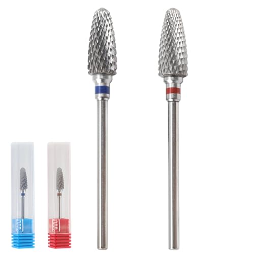 Yenblow 3/32" 5 in 1 Professional Carbide Nail Drill Bits Sets, 2 Pack Tungsten Safety Drill Bits Tech, Cuticle Bit Fast Remove for Manicurist Nail Salon Manicure Pedicure Gel Polishing (Round Head)
