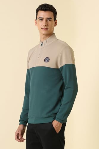 Image of Allen Solly Men's Cotton Blend Casual Sweatshirt with Half Zip and Straight Pocket