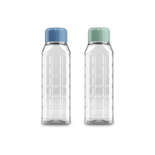 Image of Rectangle Bottle Small BPA Free Clear Plastic Water Bottle, PET Bottle For Home, Fridge, Office, Gym, Yoga, School, Travel (Transparent & Multicolor Cap) (Chess- Bottle - 500ml, Pack 2)