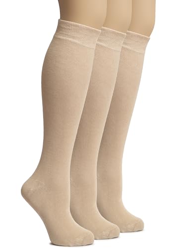 Image of Hugh Ugoli Women's Rayon Derived from Bamboo Knee High Socks Comfort Seam Long Dress Socks, Shoe Size 5-8 /8-11, 4 Pairs