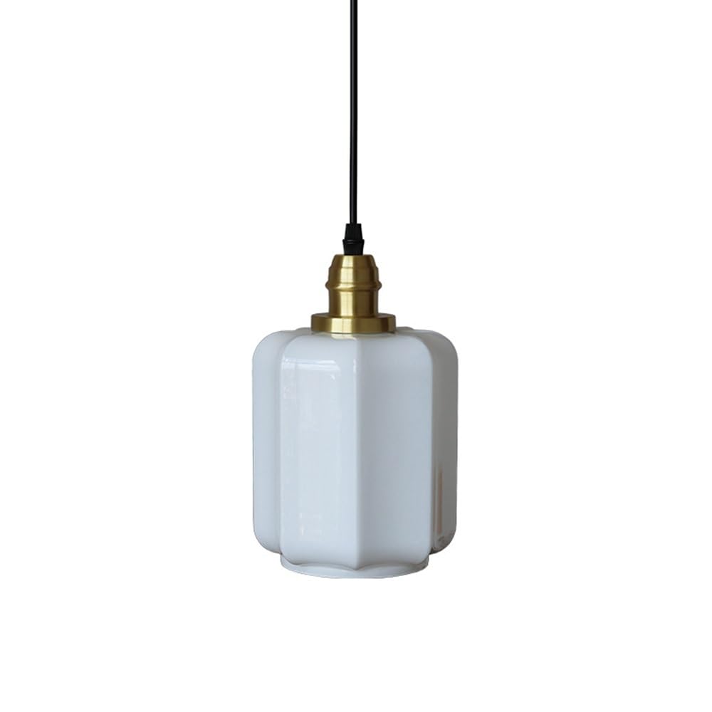 ITOSUI Mid Century Modern Pendant Light Nordic Lantern Opal Milk Glass Hanging Lamp 5.9-Inch Brass Copper Ceiling Fixture with 59.1" Adjustable Cord for Dining Room Bedside E26