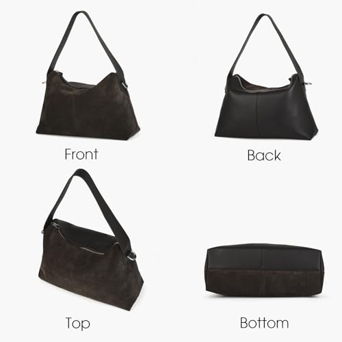 Cartera bandolera de cuero gamuzado para mujer miniatura 4