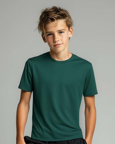 Image of Real Essentials 5 Pack: Boys Breeze Tech Dry-Fit Short Sleeve Athletic T Shirt Active Workout Gym Kids Youth