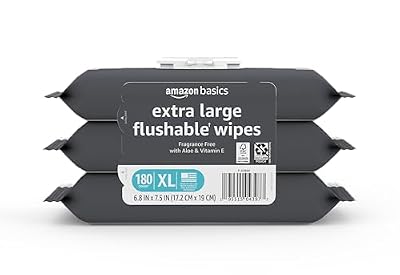 Amazon Basics Extra Large Flushable Wipes, Fragrance Free, pH Balanced, with Vitamin E & Aloe, 60 Count, 3-Pack
