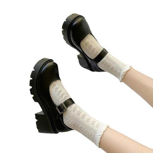 ZIRIA Lolita Shoes Mary Jane - Zapatos de tacón alto negros con punta redonda para mujer