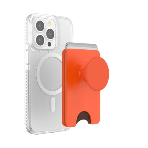 Image of PopSockets Phone Wallet for MagSafe, Phone Card Holder with Grip, Orange - Persimmon