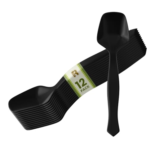 12 Pack Black Plastic Serving Spoons For Buffet 7.5...