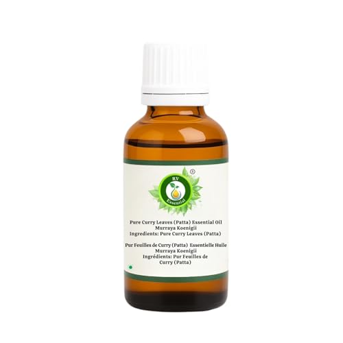 Image of R V Essential Pure Curry Leaves (Patta) Essential Oil 30ml- Murraya Koenigii (100% Pure and Natural Steam Distilled) For Skin Face Hair Scalp Massage Aromatherapy Diffuser Soap Candle Perfume Making