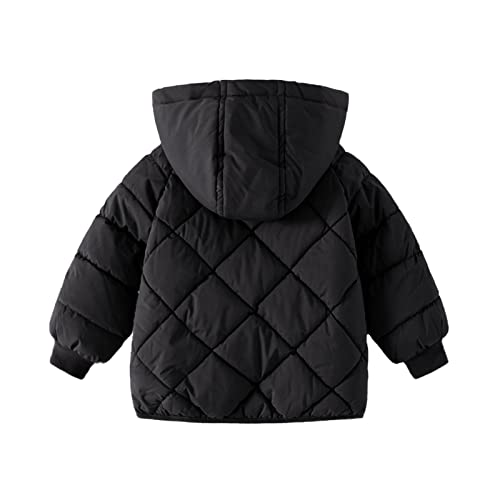 Boys Girls Winter Jacket Toddler Kids Plaid Quilted Fleece Lined Zipper Warm Coat Solid Hooded Outerwear with Pockets2