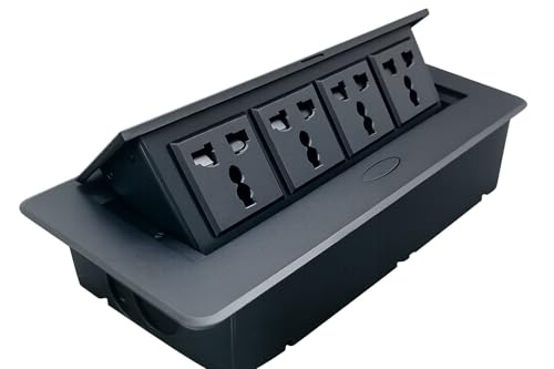 Image of Audiovan Hydraulic Cable Cubby Pop Up Conference Box, Cable Manager Socket Electrical Box with 4 Power Socket 10 Amp UL Certified Black