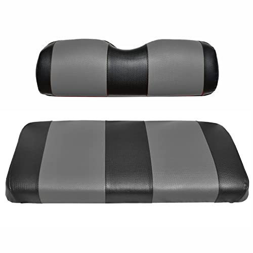Image of Seat Cover Replacement for Club Car Precedent Golf Cart - Front Bench Seat - Premium Marine Vinyl - 5 Panel Stitching - Staple On Installation - Two-Tone Golf Cart Seat Covers (Black & Charcoal)