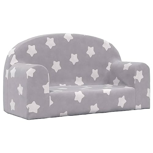 vidaXL Sofá Infantil de 2 plazas Gris Claro con Estrellas Felpa Suave, Gris Claro Y Blanco