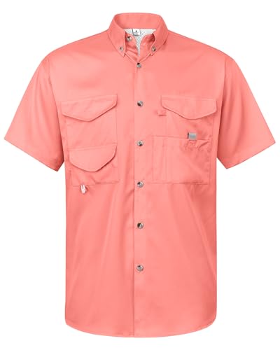 Image of Alimens & Gentle Short Sleeve Fishing Shirt Wicking Fabric Sun Protection Casual Button Down Shirts
