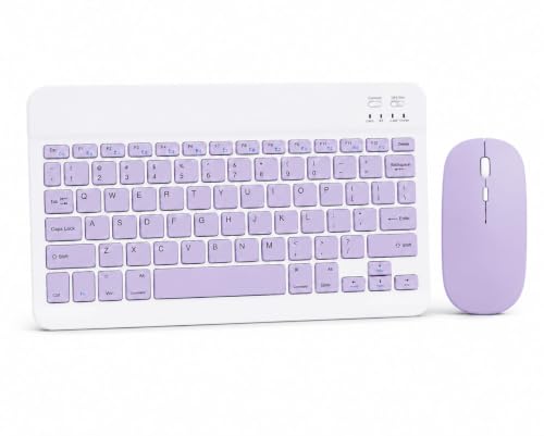 Image of Wireless Bluetooth Keyboard and Mouse Combo, Rechargeable Slim Multi-Device Keyboard with Bluetooth, Mouse with Bluetooth & 2.4G USB Receiver. (Purple)