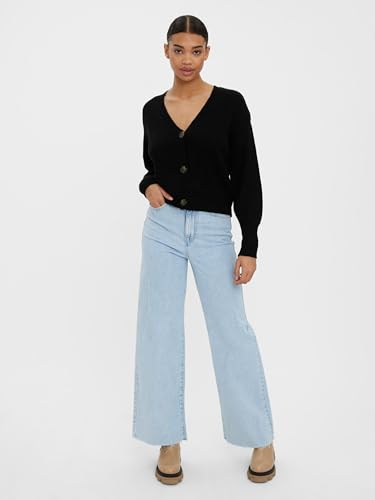 VERO MODA Damen Vmlea Ls V-Hals Manchet Cardigan Noos Strickjacke, Schwarz, M EU