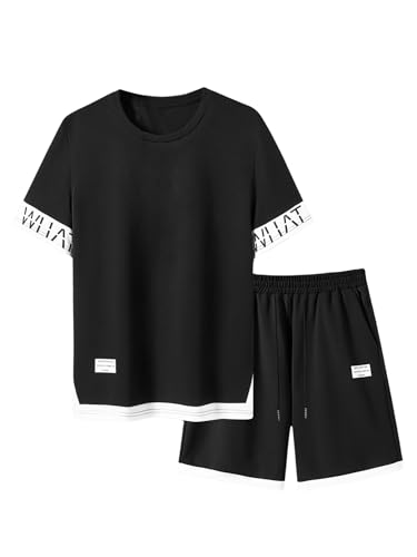 VIPWOLF Men's 2 Piece Outfit Letter Graphic Short Sleeve T