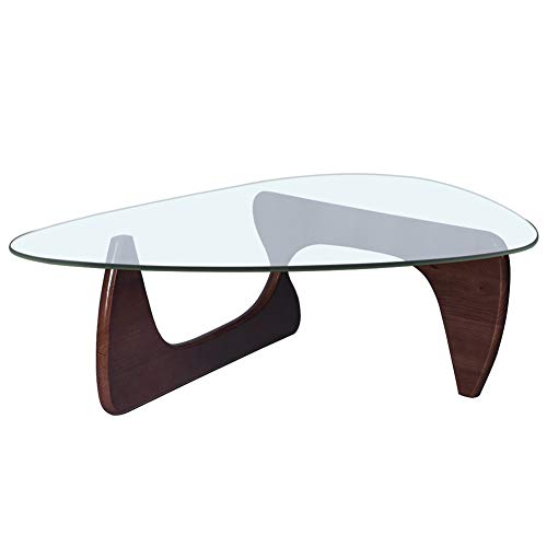 FDGT Tea Coffee Table Triangular Tempered Glass Desktop Solid Wood Leg
