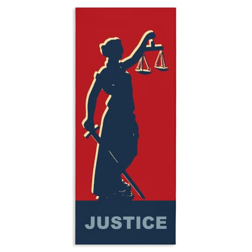 Lady Justice Political World Map, 13 x 30 Inch Canvas Wall Art