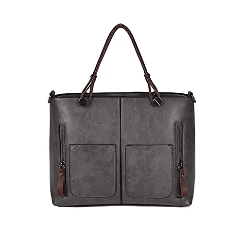 PORRASSO Vintage Handbag Women Shoulder Bag Large Top-Handle Bags PU Leather Crossbody Bag for Shopping Business Work Grey